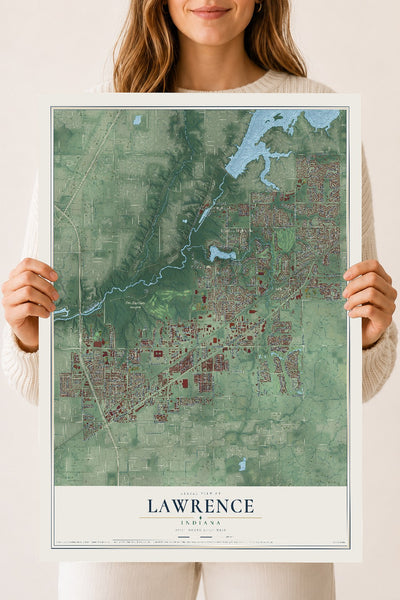 Map of Lawrence, Indiana, 18 x 24 inch unframed archival matte print
