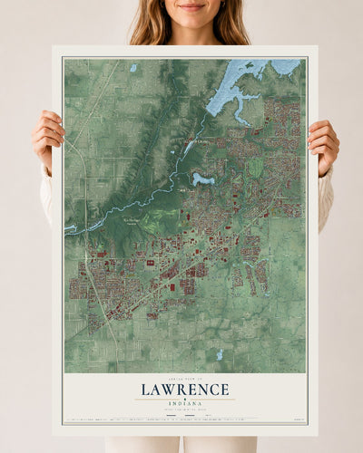 Map of Lawrence, Indiana, 24 x 36 inch unframed archival matte print