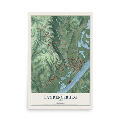 Map of Lawrenceburg, Indiana, 12 x 18 inch unframed archival matte print