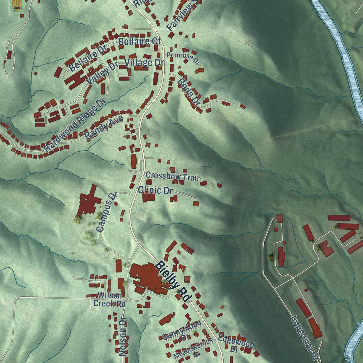 Second close-up of the map of Lawrenceburg, Indiana print showing more streets and buildings