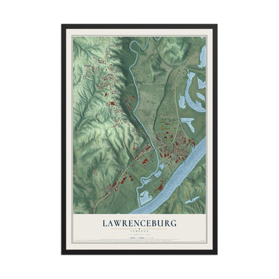 Map of Lawrenceburg, Indiana, 12 x 18 inch print in a black wood frame