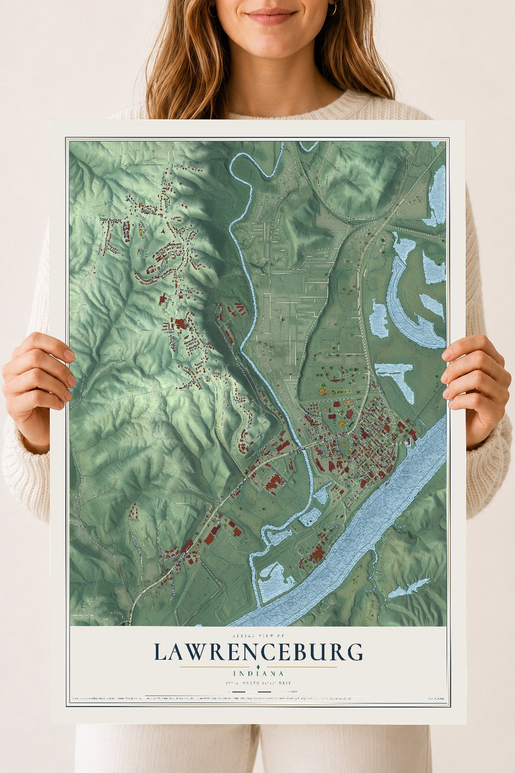 Map of Lawrenceburg, Indiana, 18 x 24 inch unframed archival matte print