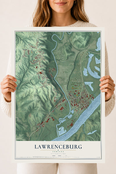 Map of Lawrenceburg, Indiana, 18 x 24 inch unframed archival matte print