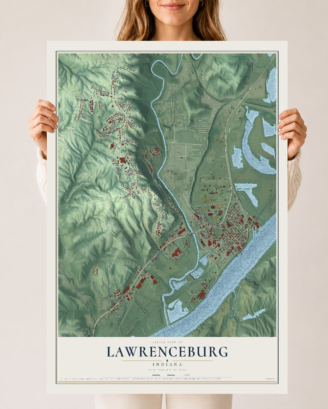 Map of Lawrenceburg, Indiana, 24 x 36 inch unframed archival matte print