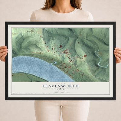 Map of Leavenworth, Indiana, 18 x 24 inch print in a black wood frame