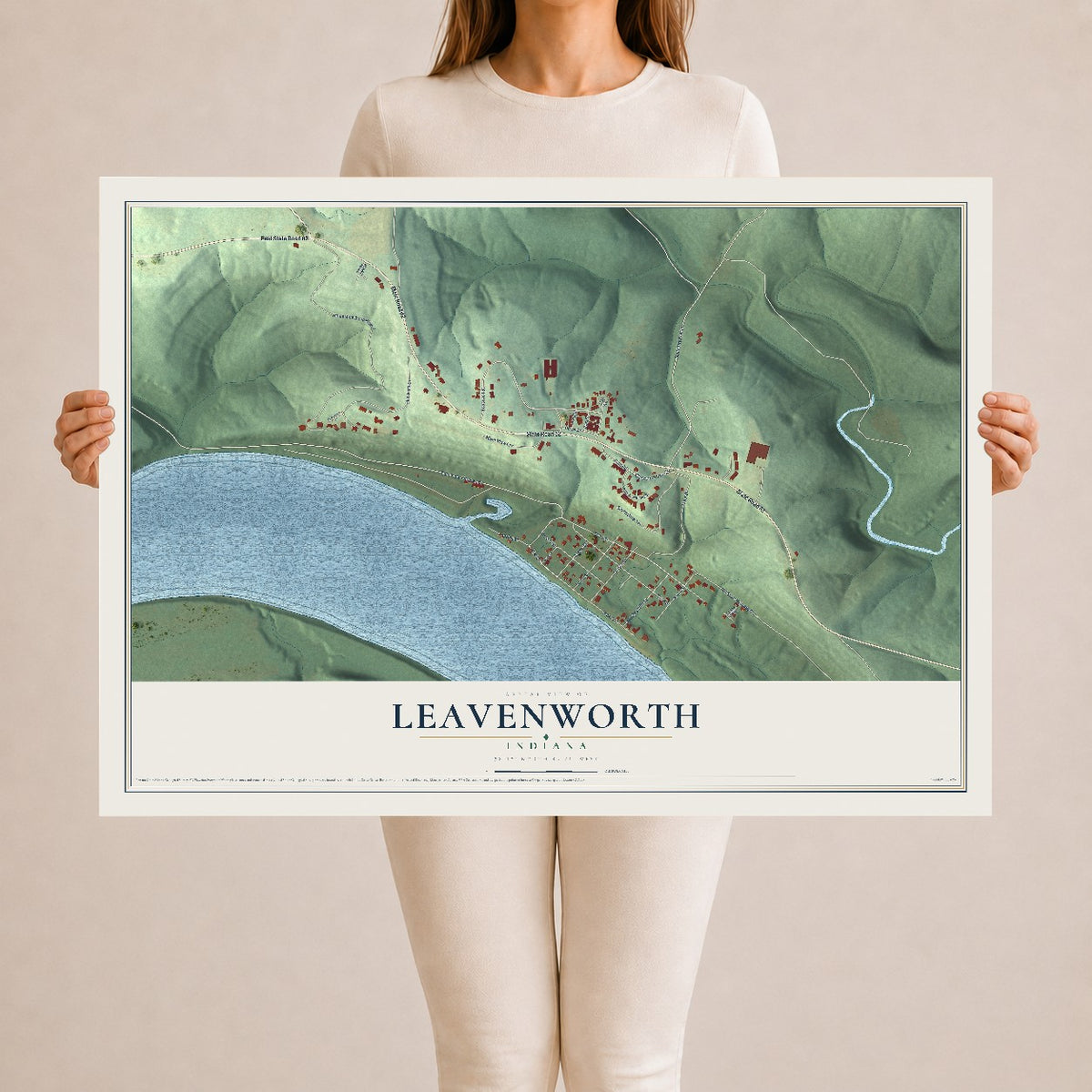 Map of Leavenworth, Indiana, 24 x 36 inch unframed archival matte print