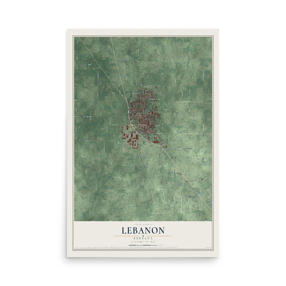 Map of Lebanon, Indiana, 12 x 18 inch unframed archival matte print
