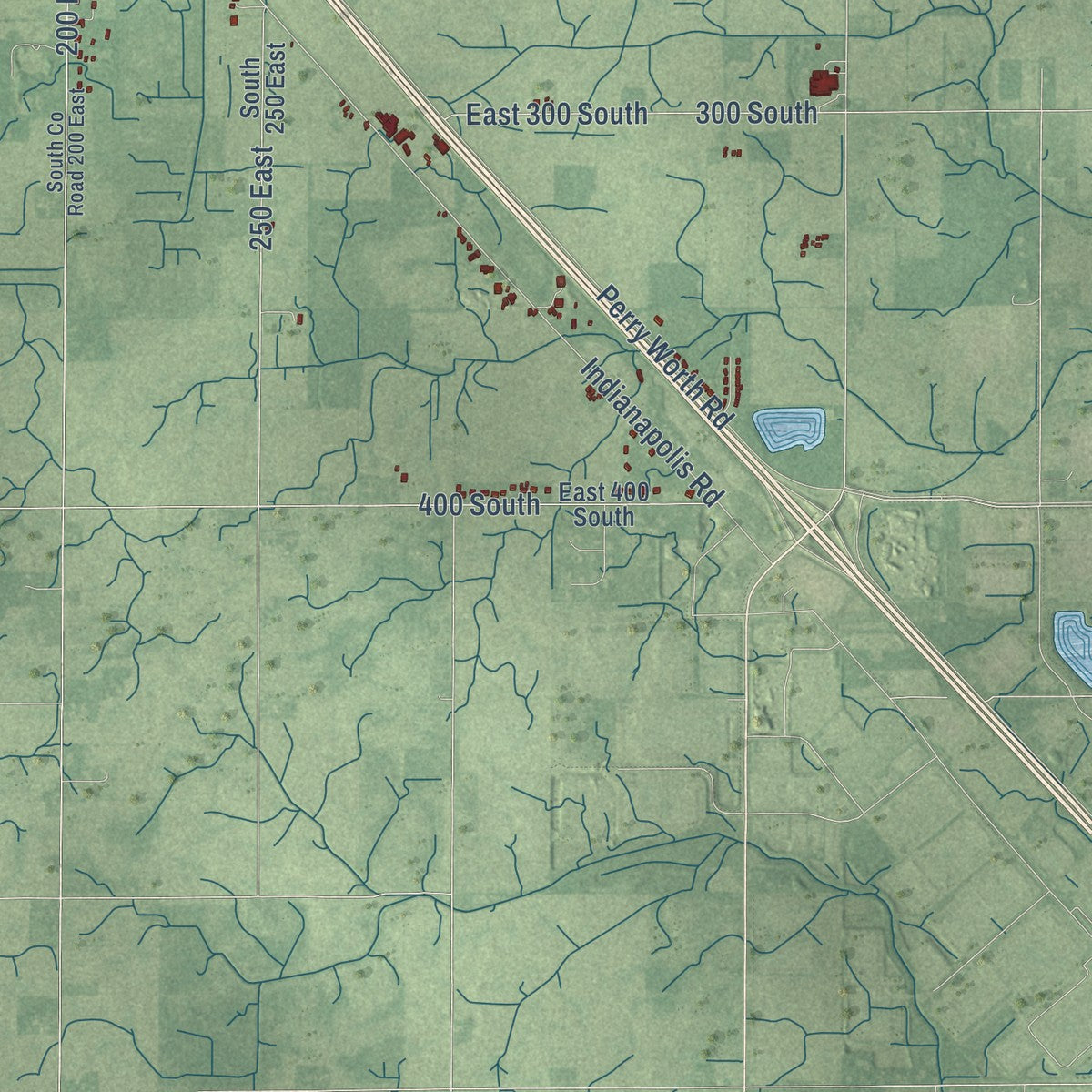 Second close-up of the map of Lebanon, Indiana print showing more streets and buildings