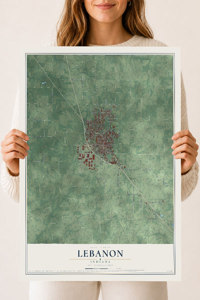 Map of Lebanon, Indiana, 18 x 24 inch unframed archival matte print