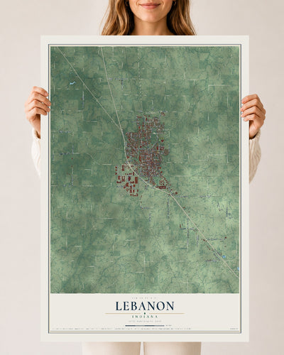 Map of Lebanon, Indiana, 24 x 36 inch unframed archival matte print