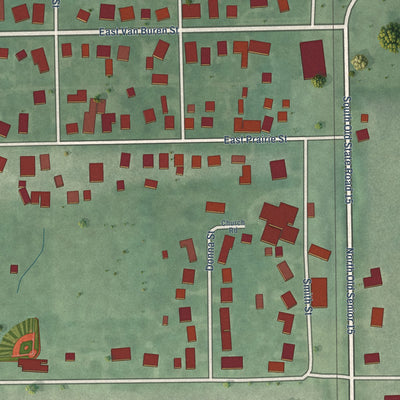 Second close-up of the map of Leesburg, Indiana print showing more streets and buildings