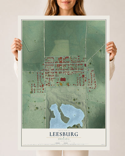 Map of Leesburg, Indiana, 24 x 36 inch unframed archival matte print