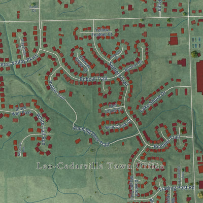 Close-up of the map of Leo-Cedarville, Indiana print showing street and building detail