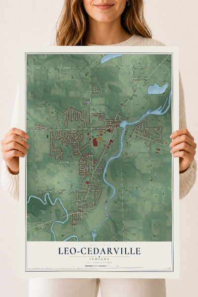 Map of Leo-Cedarville, Indiana, 18 x 24 inch unframed archival matte print