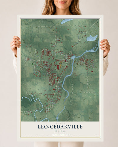 Map of Leo-Cedarville, Indiana, 24 x 36 inch unframed archival matte print