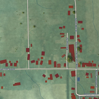 Close-up of the map of Letts, Indiana print showing street and building detail