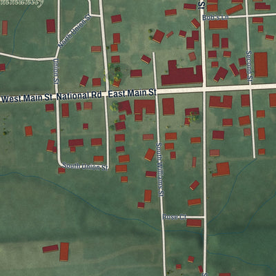 Close-up of the map of Lewisville, Indiana print showing street and building detail
