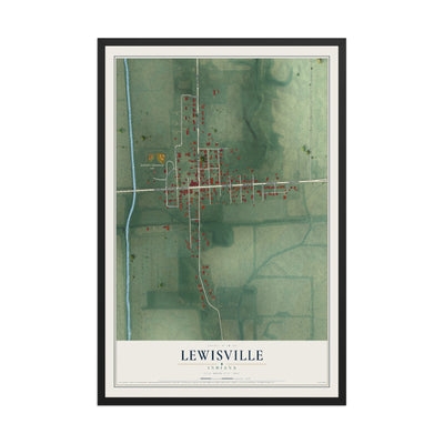 Map of Lewisville, Indiana, 12 x 18 inch print in a black wood frame