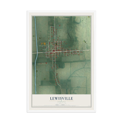 Map of Lewisville, Indiana, 12 x 18 inch print in a white wood frame