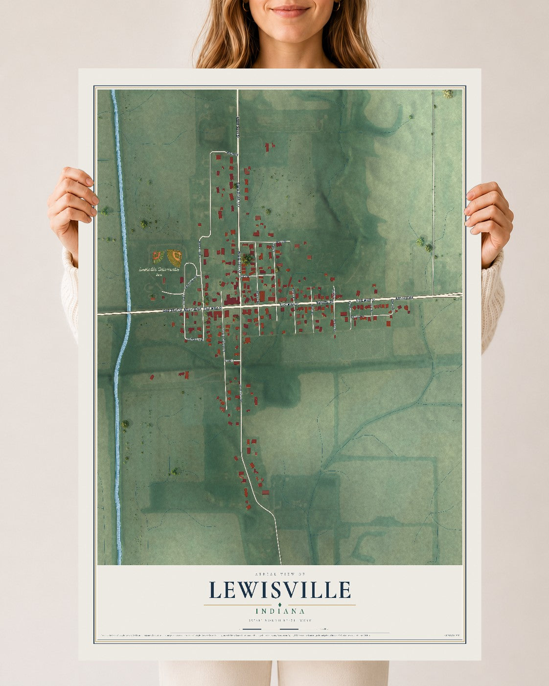 Map of Lewisville, Indiana, 24 x 36 inch unframed archival matte print