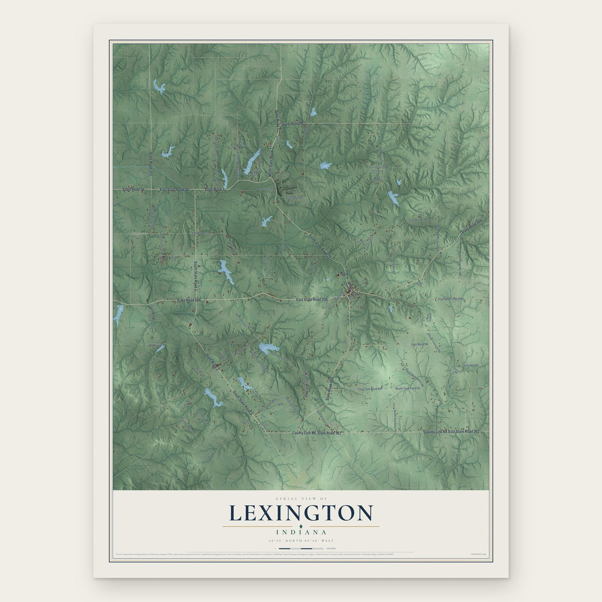 Lexington, Indiana map print, the full design