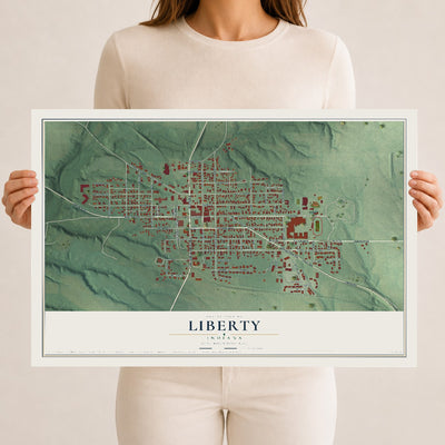Map of Liberty, Indiana, 12 x 18 inch unframed archival matte print