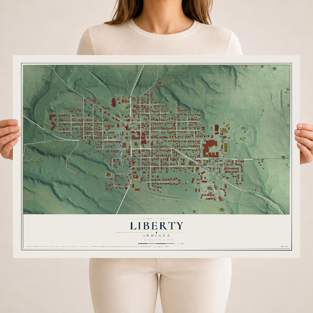 Map of Liberty, Indiana, 18 x 24 inch unframed archival matte print