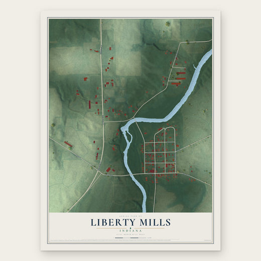 Liberty Mills, Indiana map print, the full design