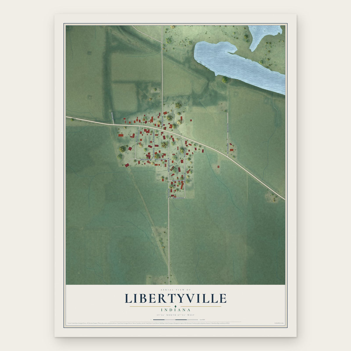 Libertyville, Indiana map print, the full design