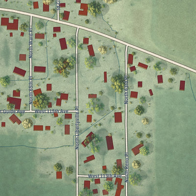 Close-up of the map of Libertyville, Indiana print showing street and building detail