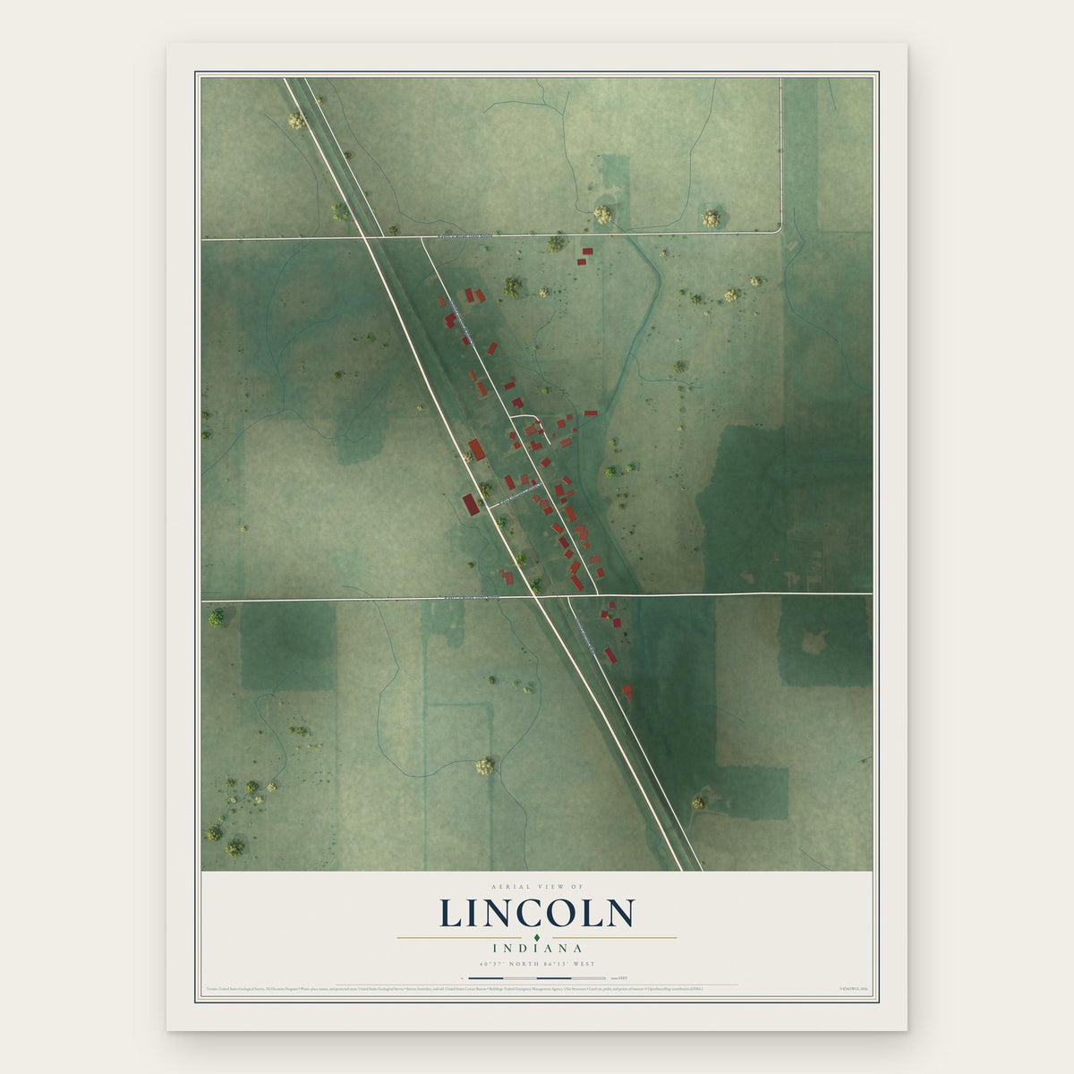 Lincoln, Indiana map print, the full design