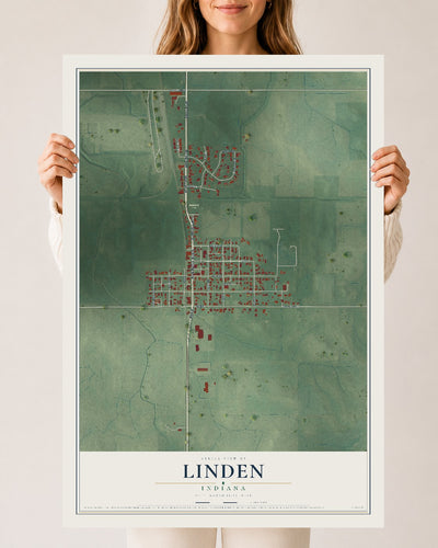 Map of Linden, Indiana, 24 x 36 inch unframed archival matte print