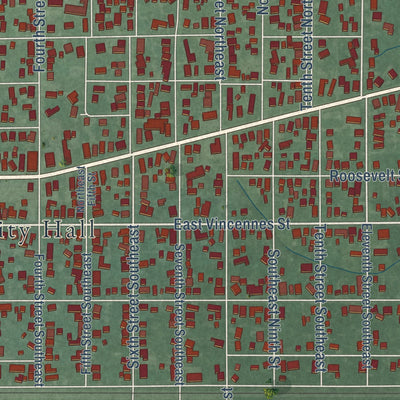 Close-up of the map of Linton, Indiana print showing street and building detail