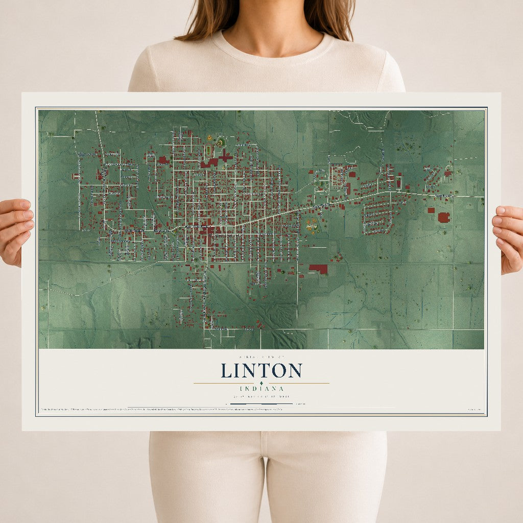 Map of Linton, Indiana, 18 x 24 inch unframed archival matte print