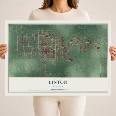 Map of Linton, Indiana, 18 x 24 inch unframed archival matte print