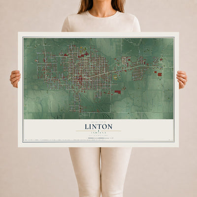 Map of Linton, Indiana, 24 x 36 inch unframed archival matte print