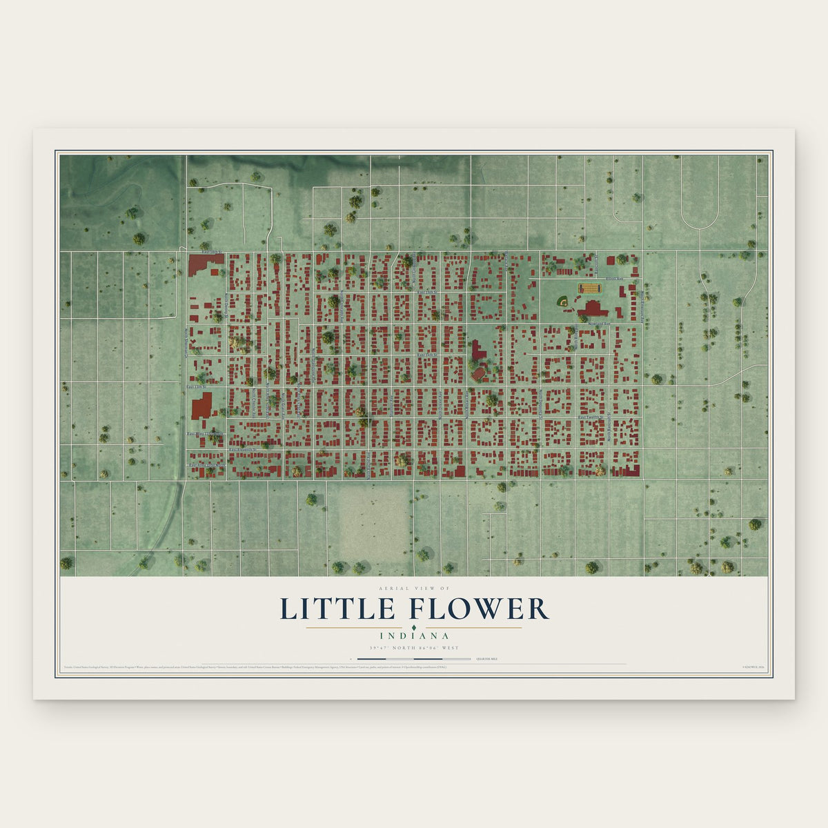 Little Flower, Indiana map print, the full design