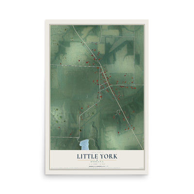 Map of Little York, Indiana, 12 x 18 inch unframed archival matte print