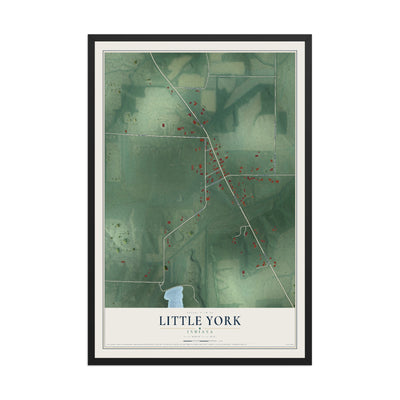 Map of Little York, Indiana, 12 x 18 inch print in a black wood frame
