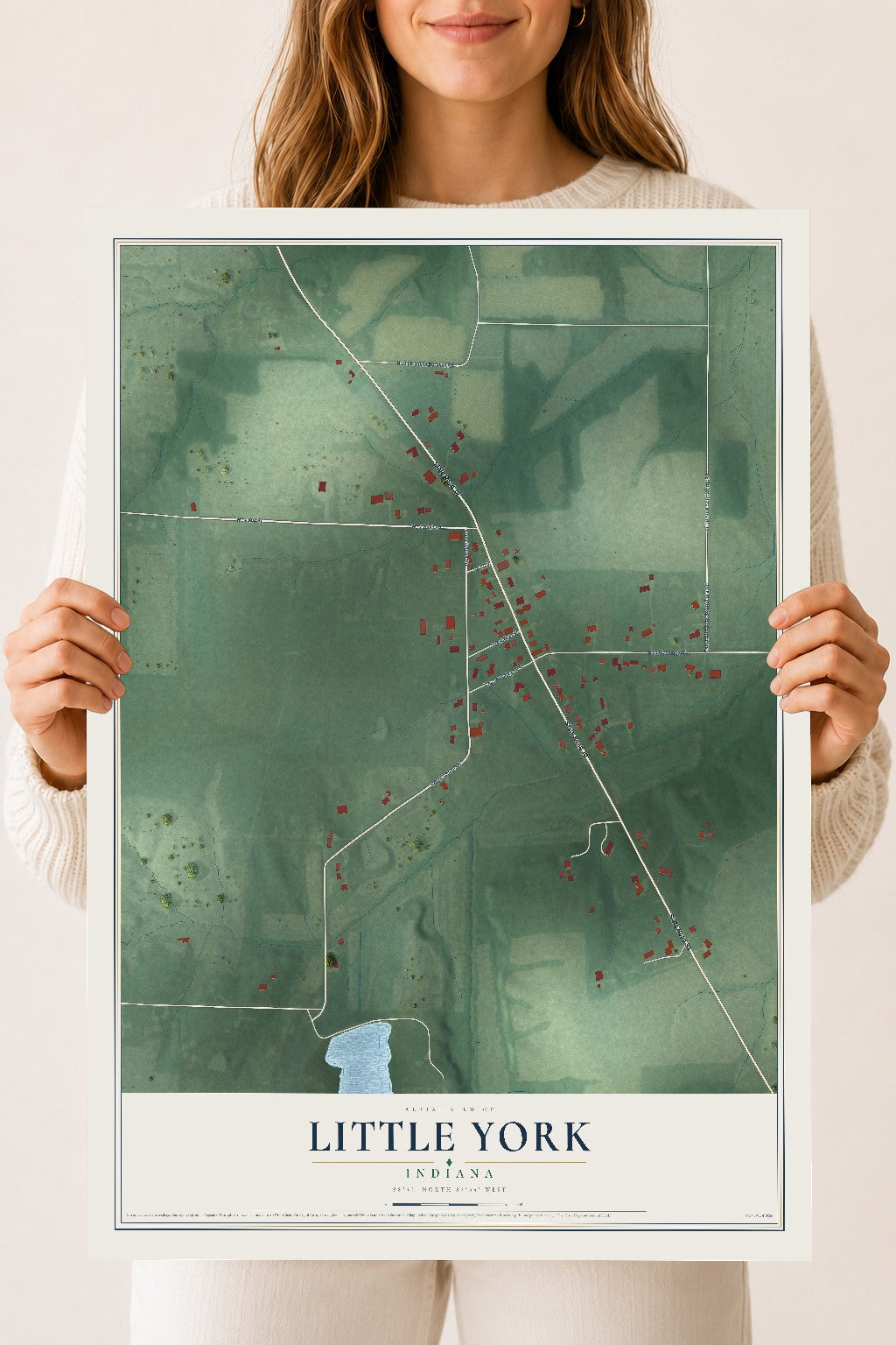 Map of Little York, Indiana, 18 x 24 inch unframed archival matte print
