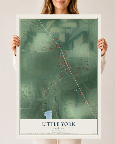Map of Little York, Indiana, 24 x 36 inch unframed archival matte print