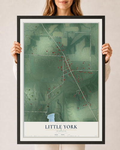 Map of Little York, Indiana, 24 x 36 inch print in a black wood frame