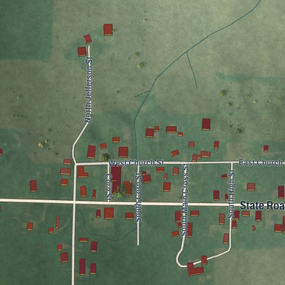 Close-up of the map of Livonia, Indiana print showing street and building detail