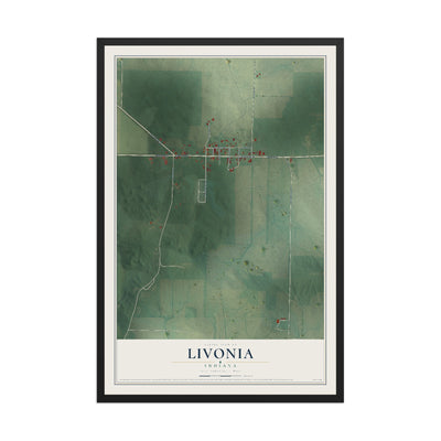 Map of Livonia, Indiana, 12 x 18 inch print in a black wood frame