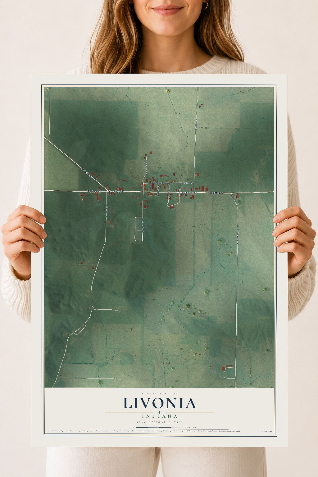 Map of Livonia, Indiana, 18 x 24 inch unframed archival matte print