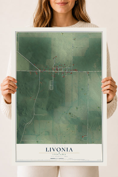 Map of Livonia, Indiana, 18 x 24 inch unframed archival matte print