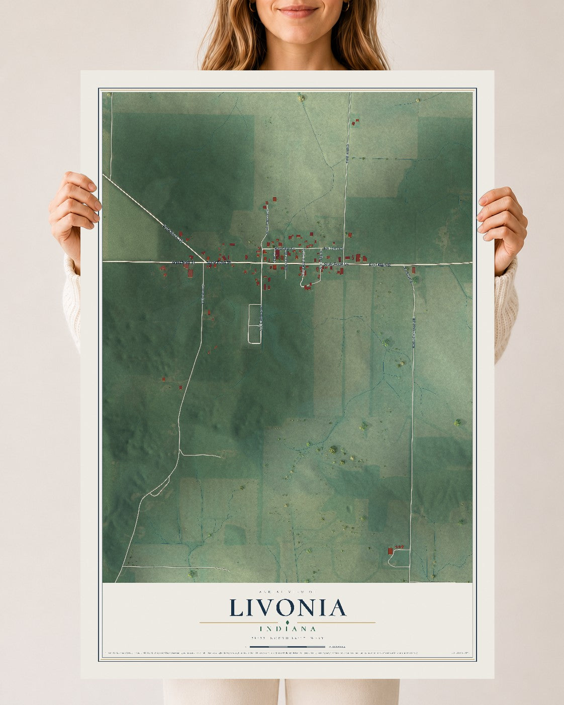 Map of Livonia, Indiana, 24 x 36 inch unframed archival matte print