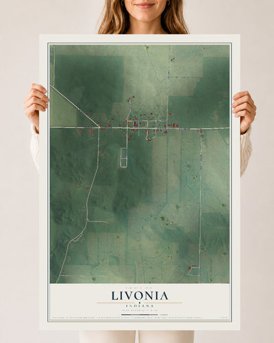 Map of Livonia, Indiana, 24 x 36 inch unframed archival matte print