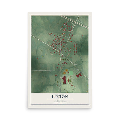Map of Lizton, Indiana, 12 x 18 inch unframed archival matte print