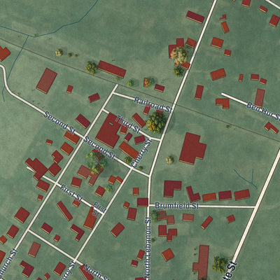 Second close-up of the map of Lizton, Indiana print showing more streets and buildings